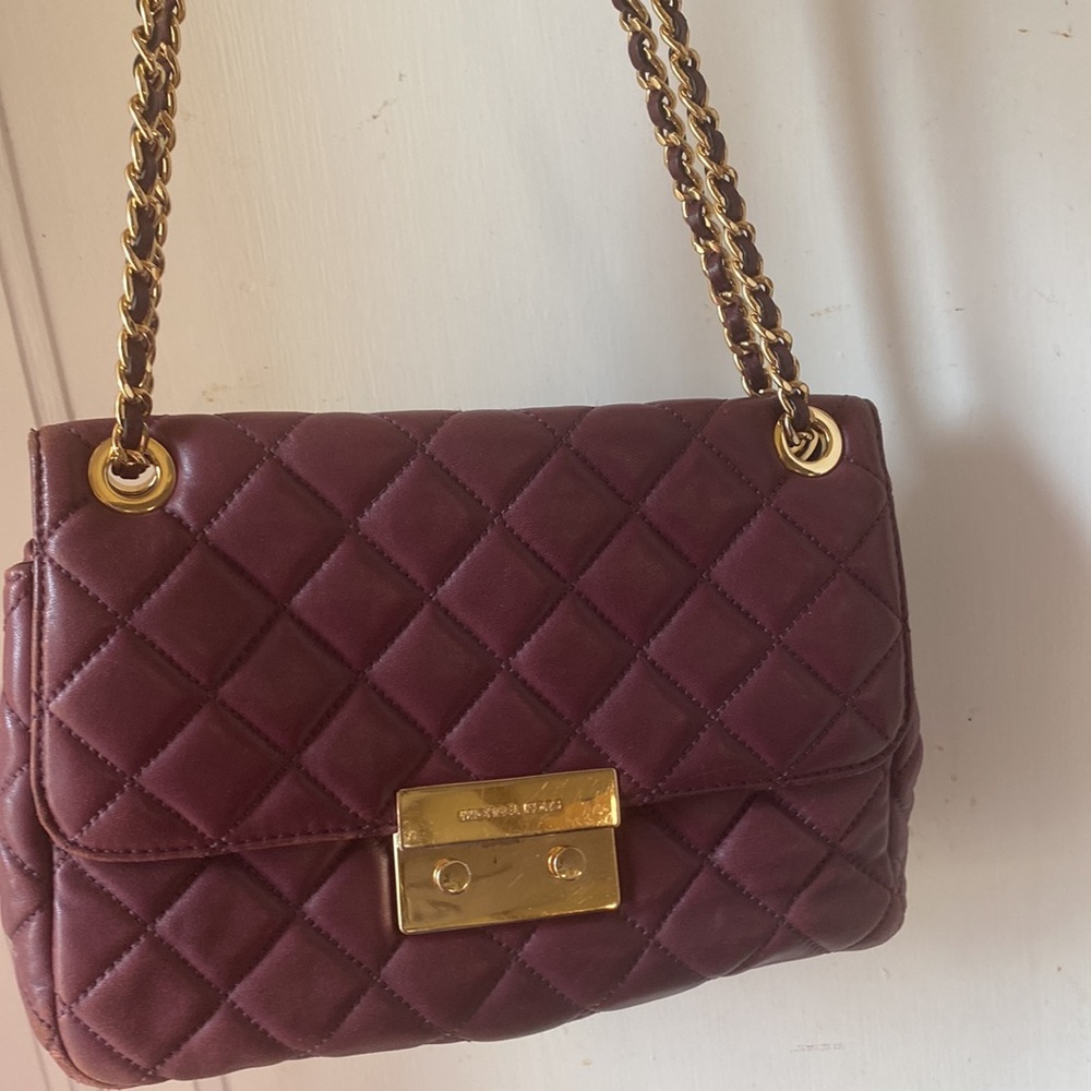Michael Kors Sloan Red Plum Quilted Leather Shoulder Bag Purse